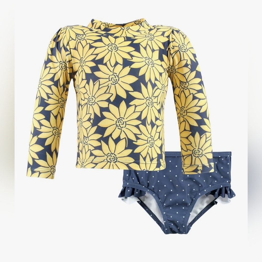 Hudson Baby 2-Piece Yellow Daisy Rash Guard Set